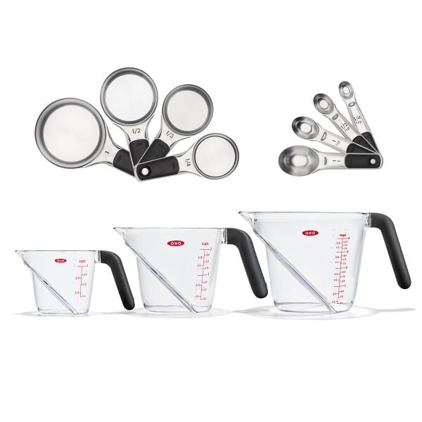 3 Piece Angled Measuring Cup Set & Stainless Steel Measuring Cups and Spoons Set Bundle E5