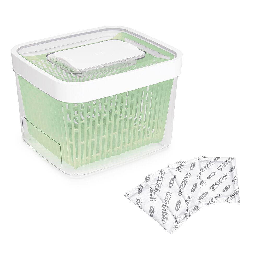 GreenSaver Produce Keeper (4.3 Qt) & GreenSaver Carbon Filter Refills - 4 Pack Bundle C1
