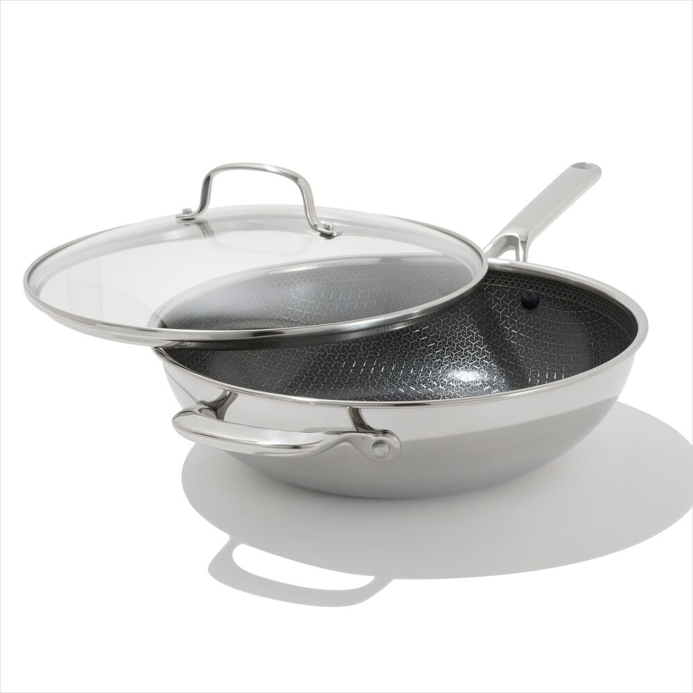 Trident Hybrid Non-Stick Stainless Steel 5 Qt Wok with Lid D0