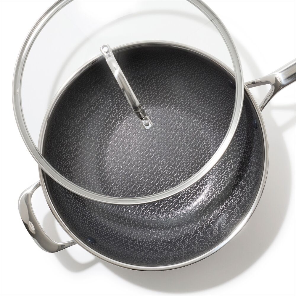 Trident Hybrid Non-Stick Stainless Steel 5 Qt Wok with Lid D0