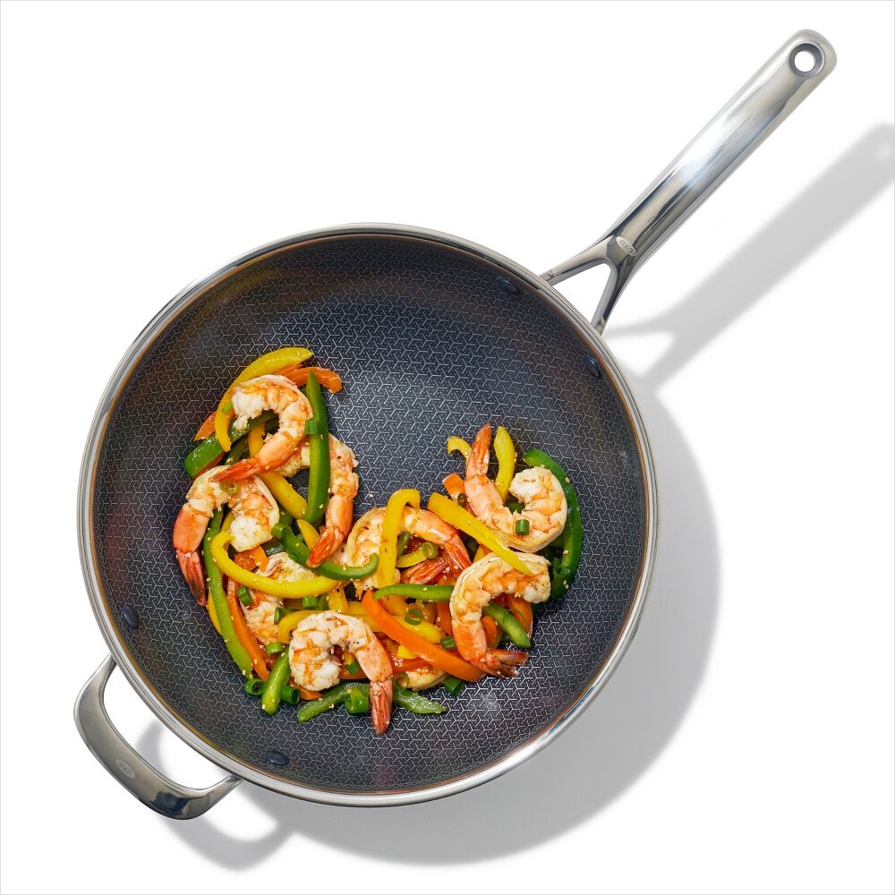 Trident Hybrid Non-Stick Stainless Steel 5 Qt Wok with Lid D0