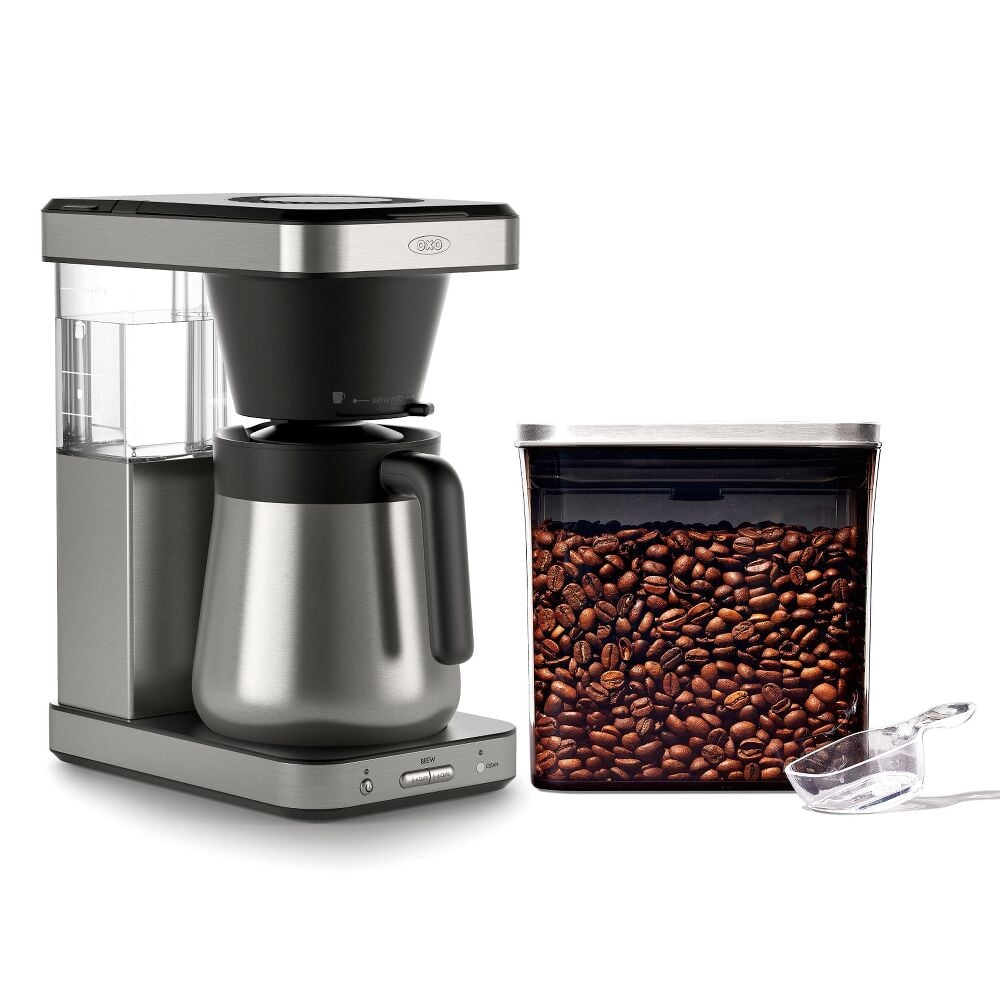 8-Cup Coffee Maker & Steel Coffee POP Container (1.7 Qt) with Scoop Bundle Y8