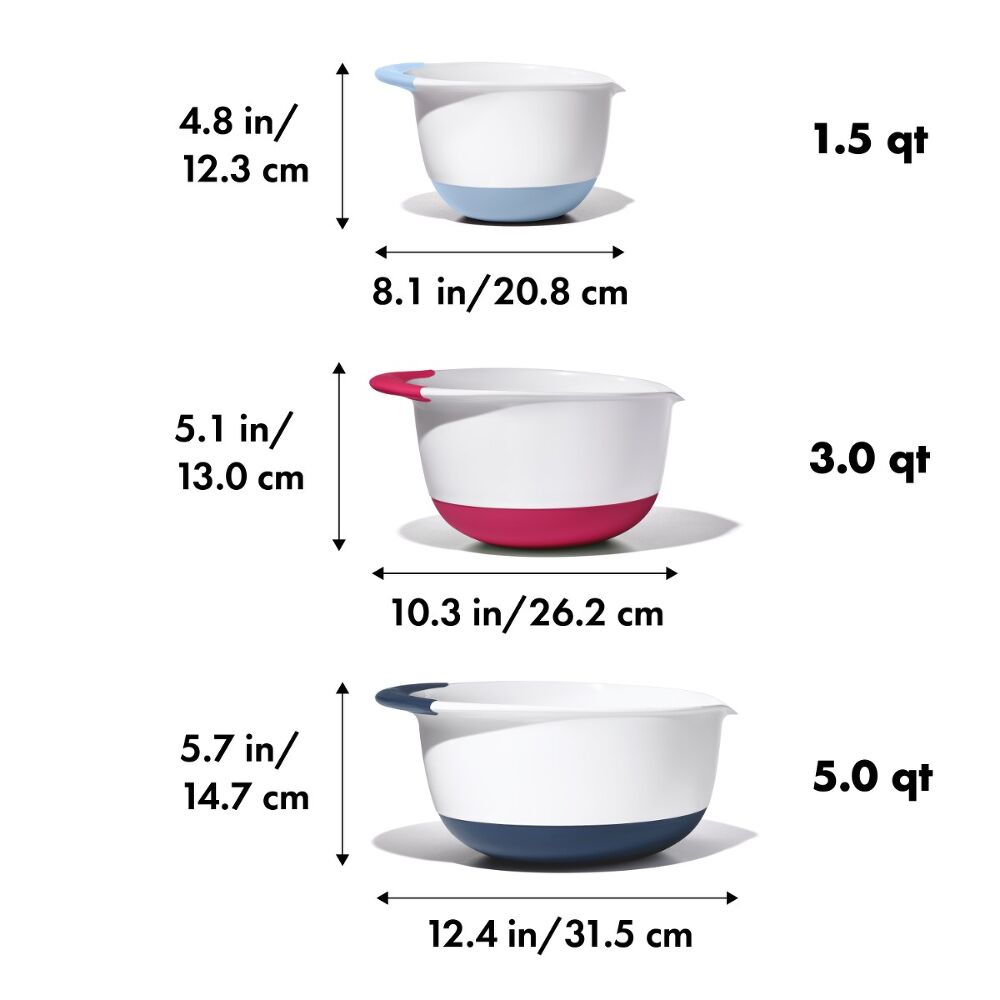 3 Piece Mixing Bowl Set New Colored Handles T2