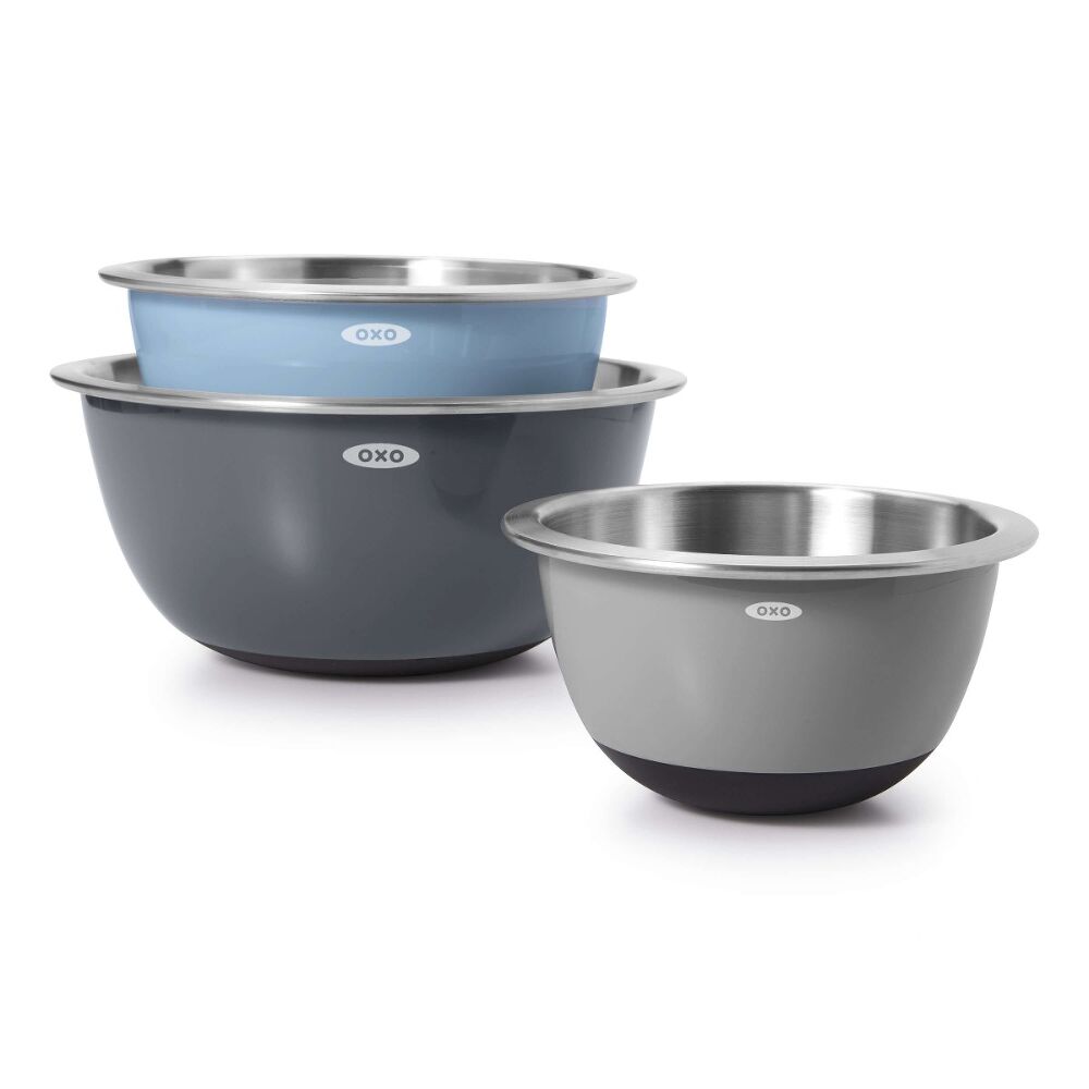 3-Piece Stainless Steel Mixing Bowl Set - Blue/Gray E5