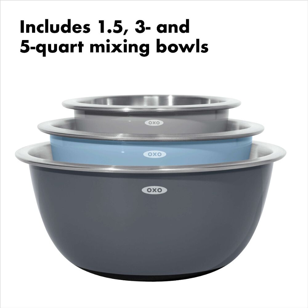 3-Piece Stainless Steel Mixing Bowl Set - Blue/Gray E5