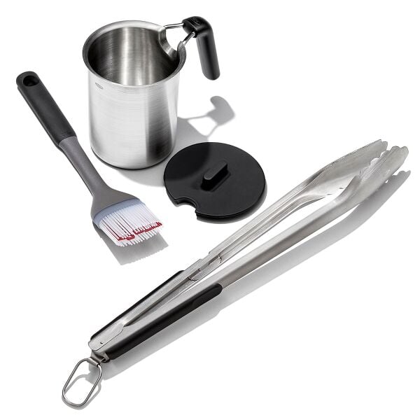 Grilling Basting Pot and Brush Set & Grilling Tongs with Built-In Bottle Opener Bundle F3