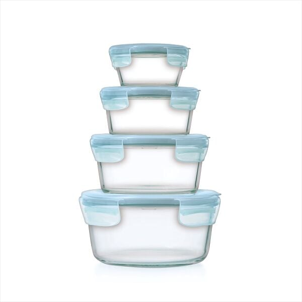 8-Piece Smart Seal Glass Round Container Set - Arctic Blue D5