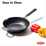 Carbon Steel Obsidian Series 12-Inch Wok with Silicone Sleeve C3