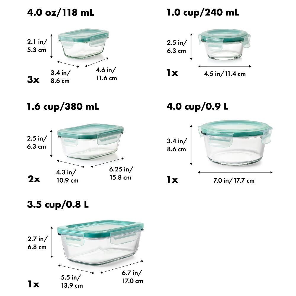 16 Piece Glass Smart Seal Everyday Container Set T9