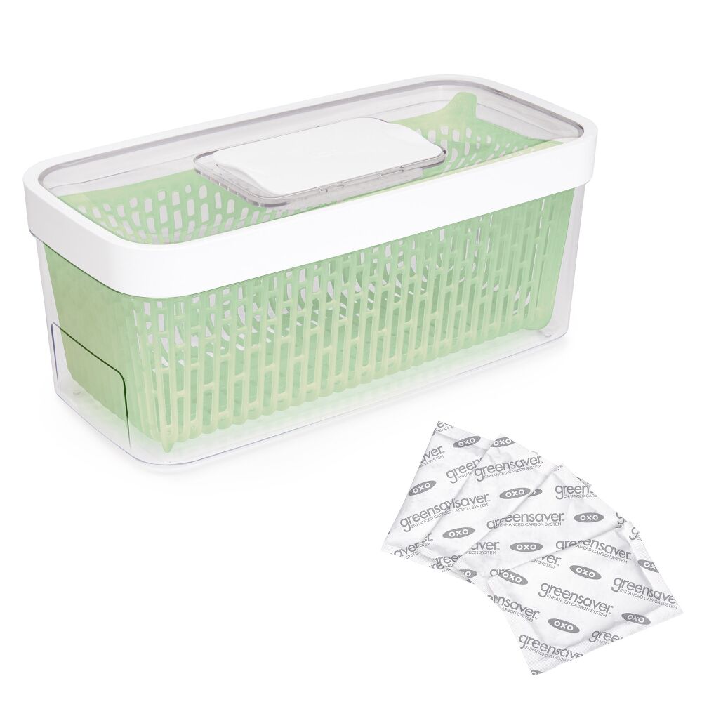 GreenSaver Produce Keeper (5.0 Qt) & OXO GreenSaver Carbon Filter Refills - 4 Pack Bundle R6