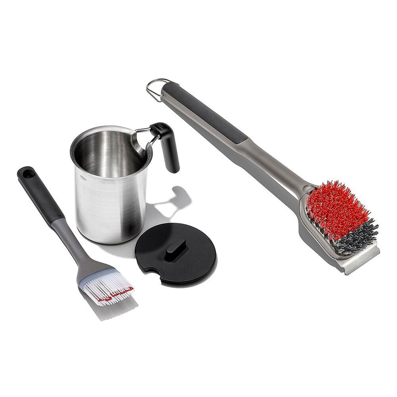 Grilling Basting Pot and Brush Set & Nylon Grill Brush for Cold Cleaning Bundle X2
