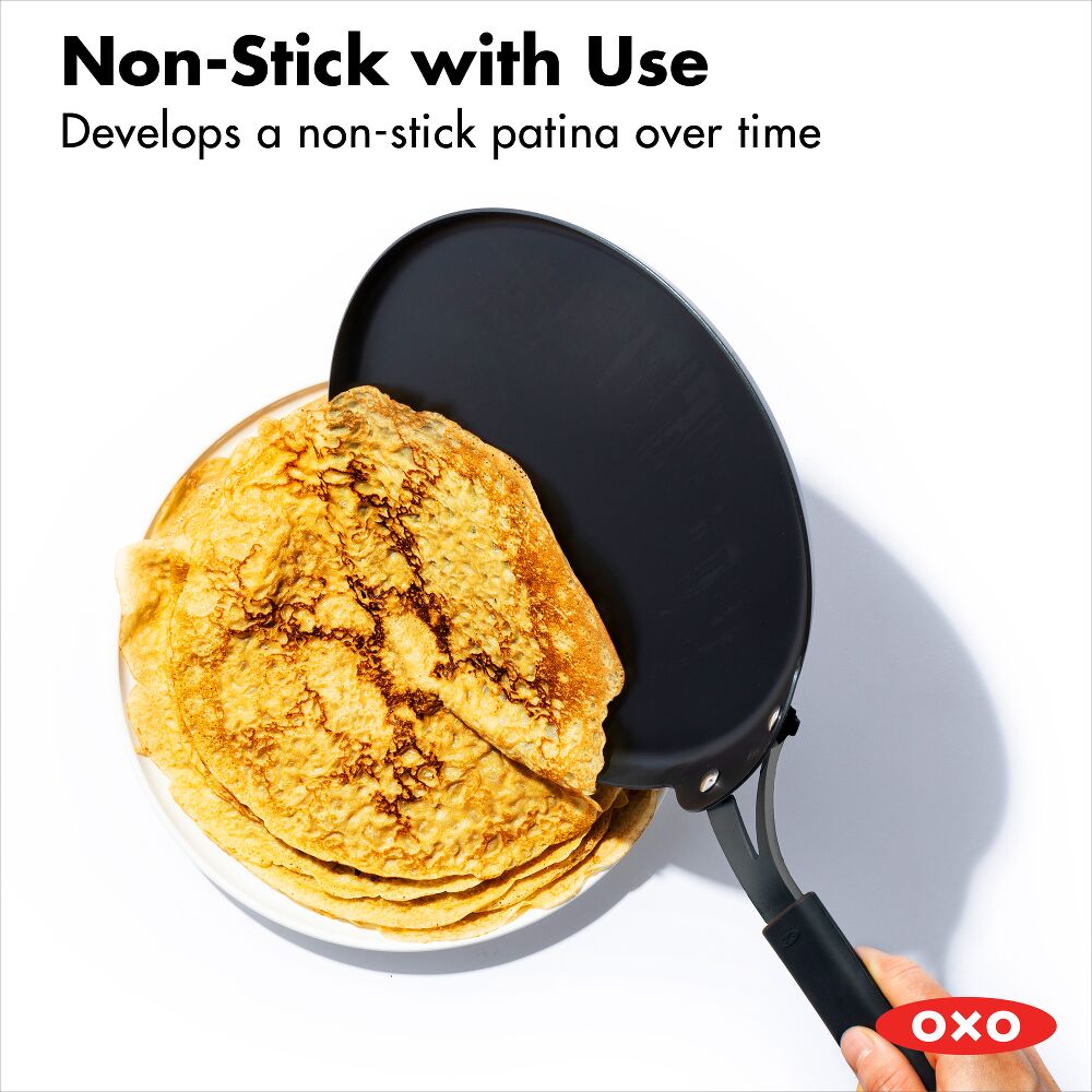 Obsidian Carbon Steel 10-Inch Crêpe Pan with Silicone Sleeve A0