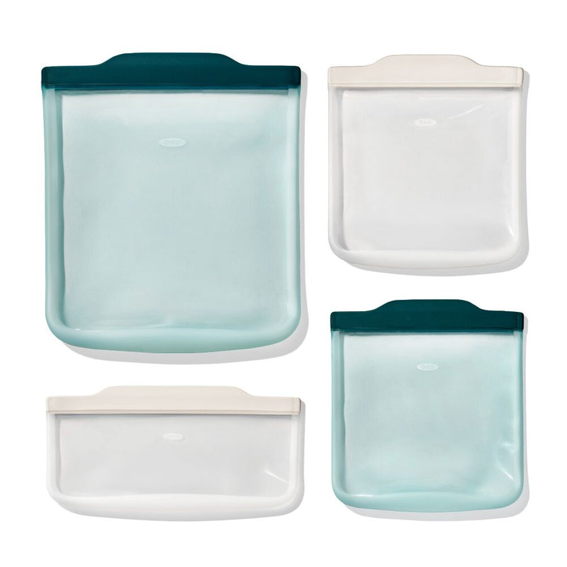 Silicone Reusable Bag - 4 Piece Starter Set - Oat/Lagoon W0