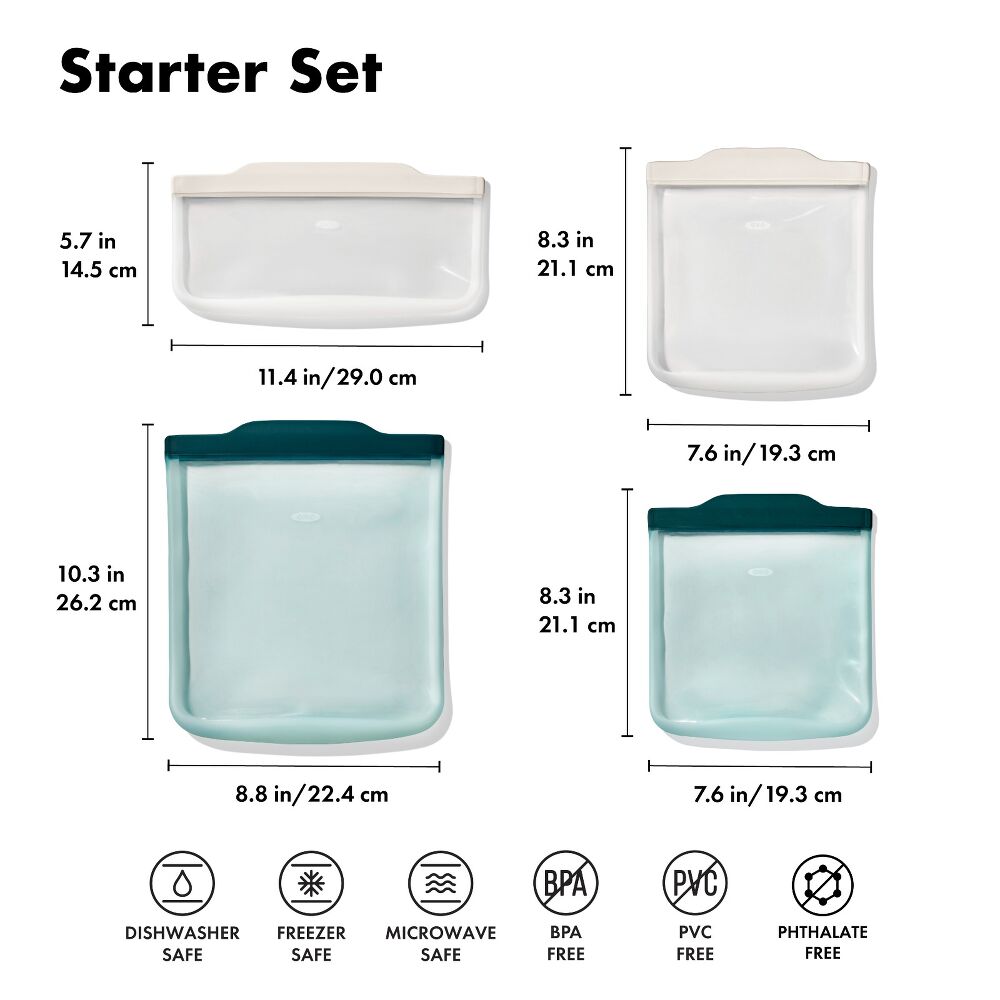 Silicone Reusable Bag - 4 Piece Starter Set - Oat/Lagoon