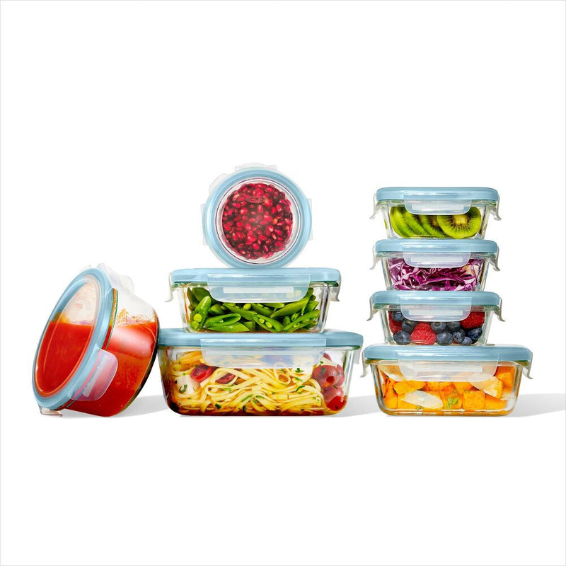 16-Piece Smart Seal Glass Everyday Container Set - Arctic Blue Q6