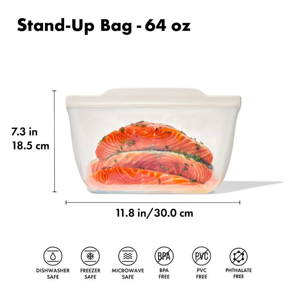 Silicone Reusable Bag - Stand-Up Half Gallon (64 oz) - Oat H0