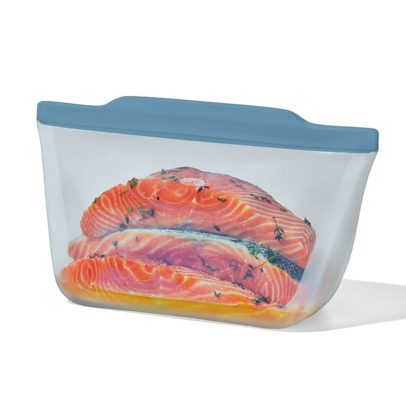 Silicone Reusable Bag  Stand-Up Half Gallon (64 oz) - Ocean Blue F8