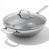 Trident Hybrid Non-Stick Stainless Steel 5 Qt Wok with Lid D0
