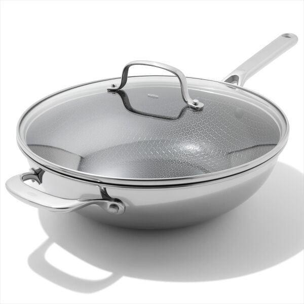 Trident Hybrid Non-Stick Stainless Steel 5 Qt Wok with Lid D0