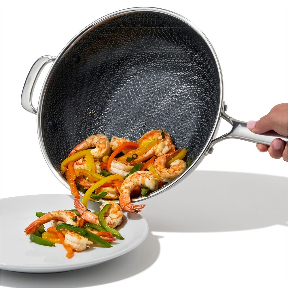 Trident Hybrid Non-Stick Stainless Steel 5 Qt Wok with Lid V7